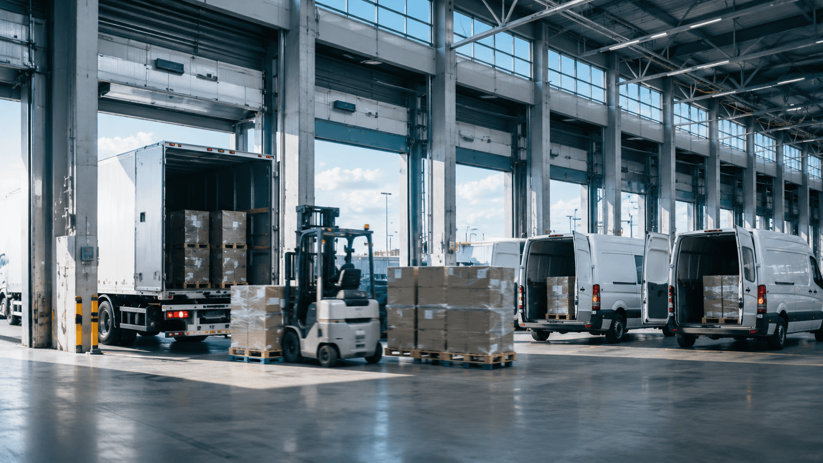 Opération de cross-dock dans un dépôt à la frontière française, transbordement de colis